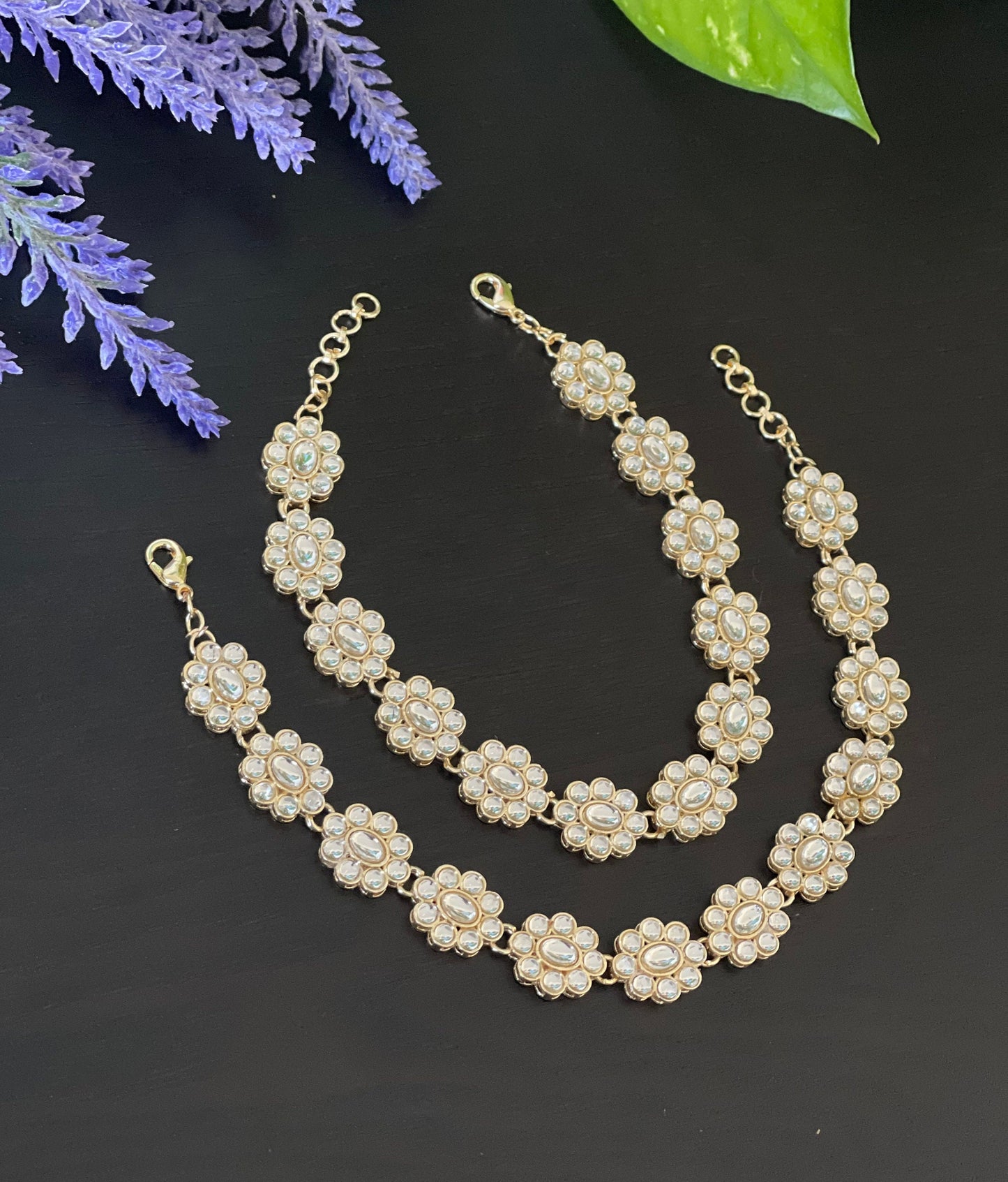Gold finished Kundan anklets / Payal / Bridal Payal/ Golusu / anklets/ polki Payal /