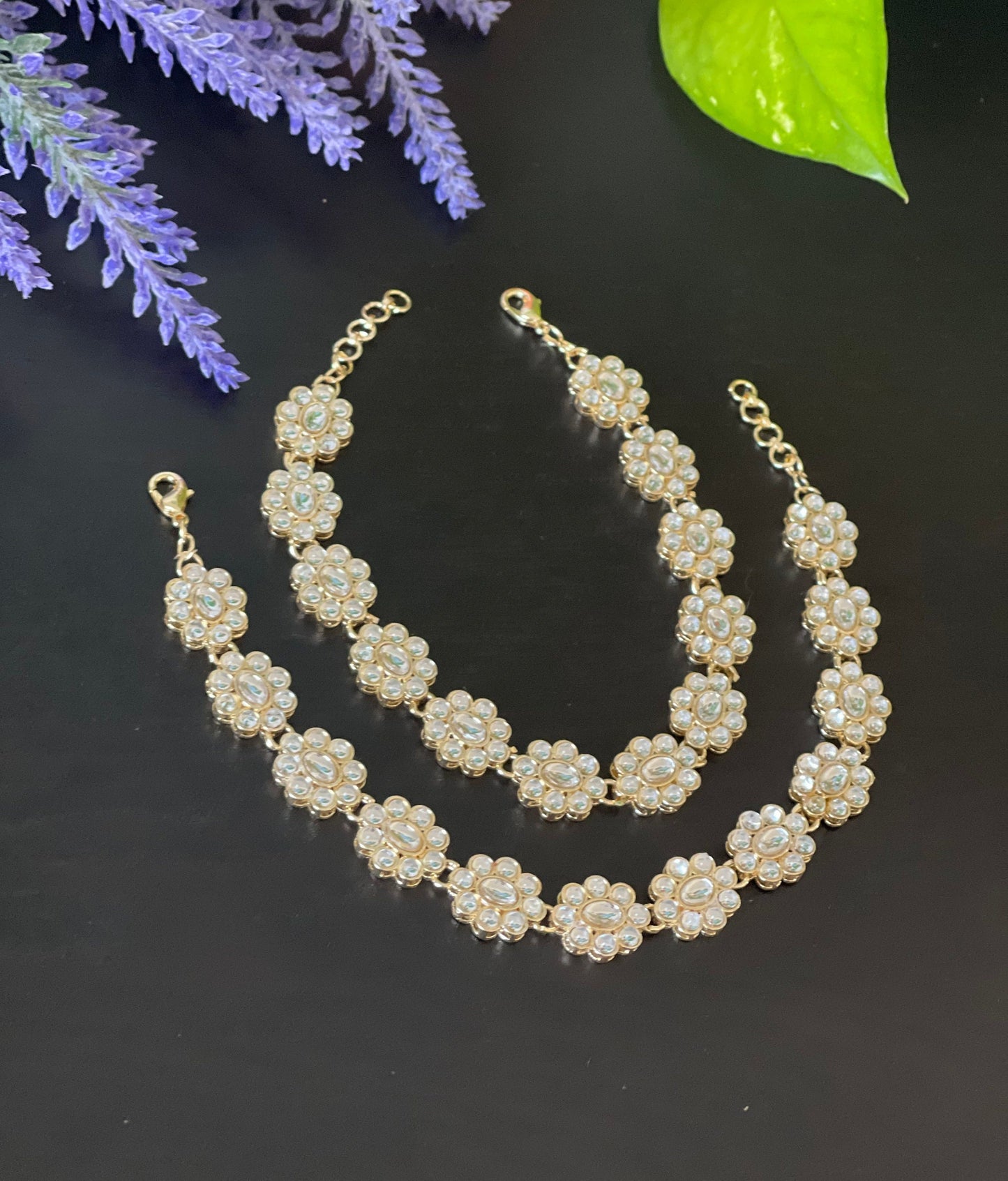 Gold finished Kundan anklets / Payal / Bridal Payal/ Golusu / anklets/ polki Payal /