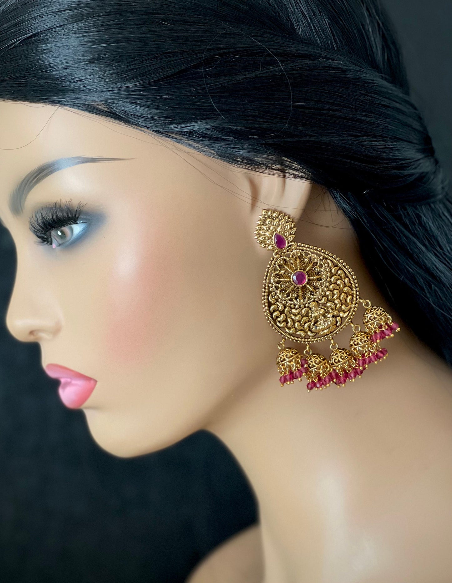Antique Gold finished Goddess Lakshmi Jhumkas / Women jhumki Earrings / bridal earrings / Temple Jhumka earrings