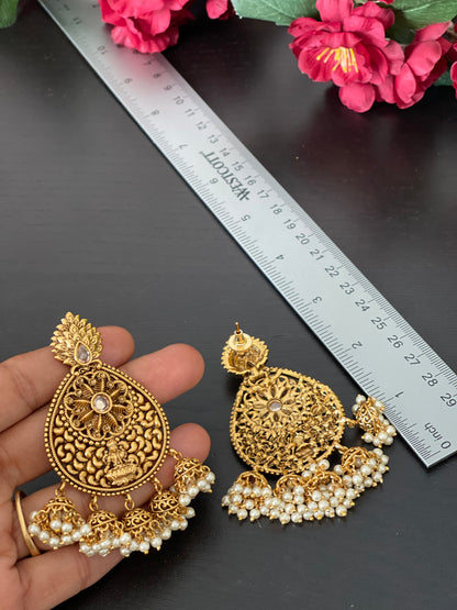 Antique Gold finished Goddess Lakshmi Jhumkas  / Women jhumki Earrings / bridal earrings / Temple Jhumka earrings