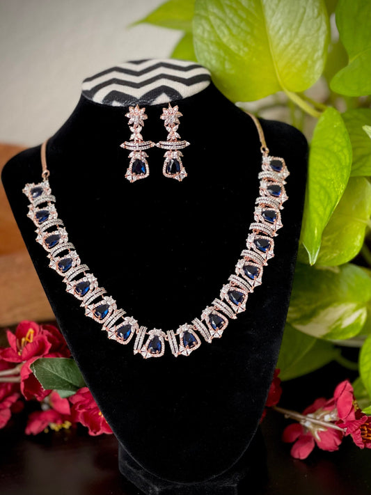 Rose gold CZ Sapphire Necklace set