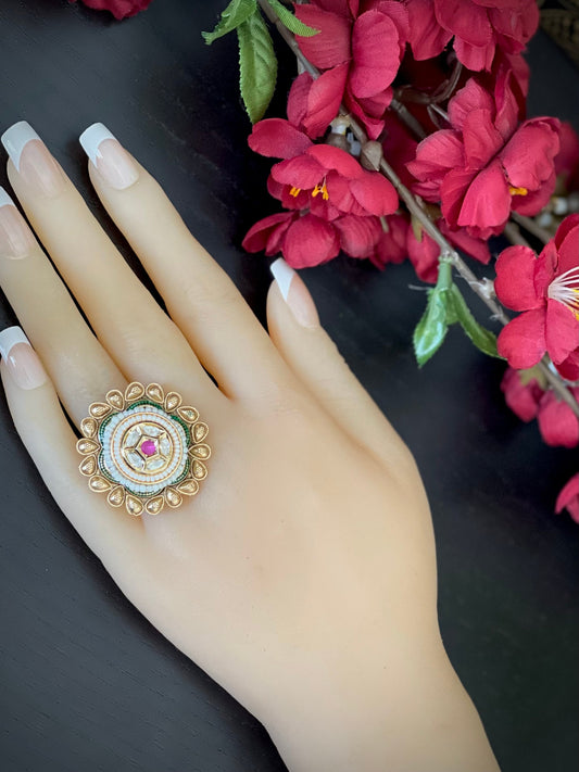 Antique gold Adjustable Finger Ring  / party wear rings / Flower shaped ruby finished rings / Bollywood rings / finger rings