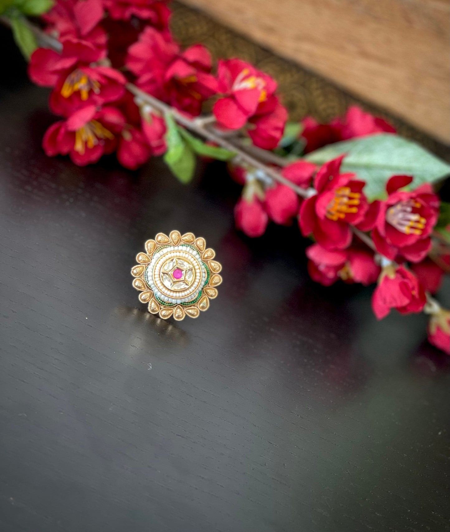 Antique gold Adjustable Finger Ring  / party wear rings / Flower shaped ruby finished rings / Bollywood rings / finger rings