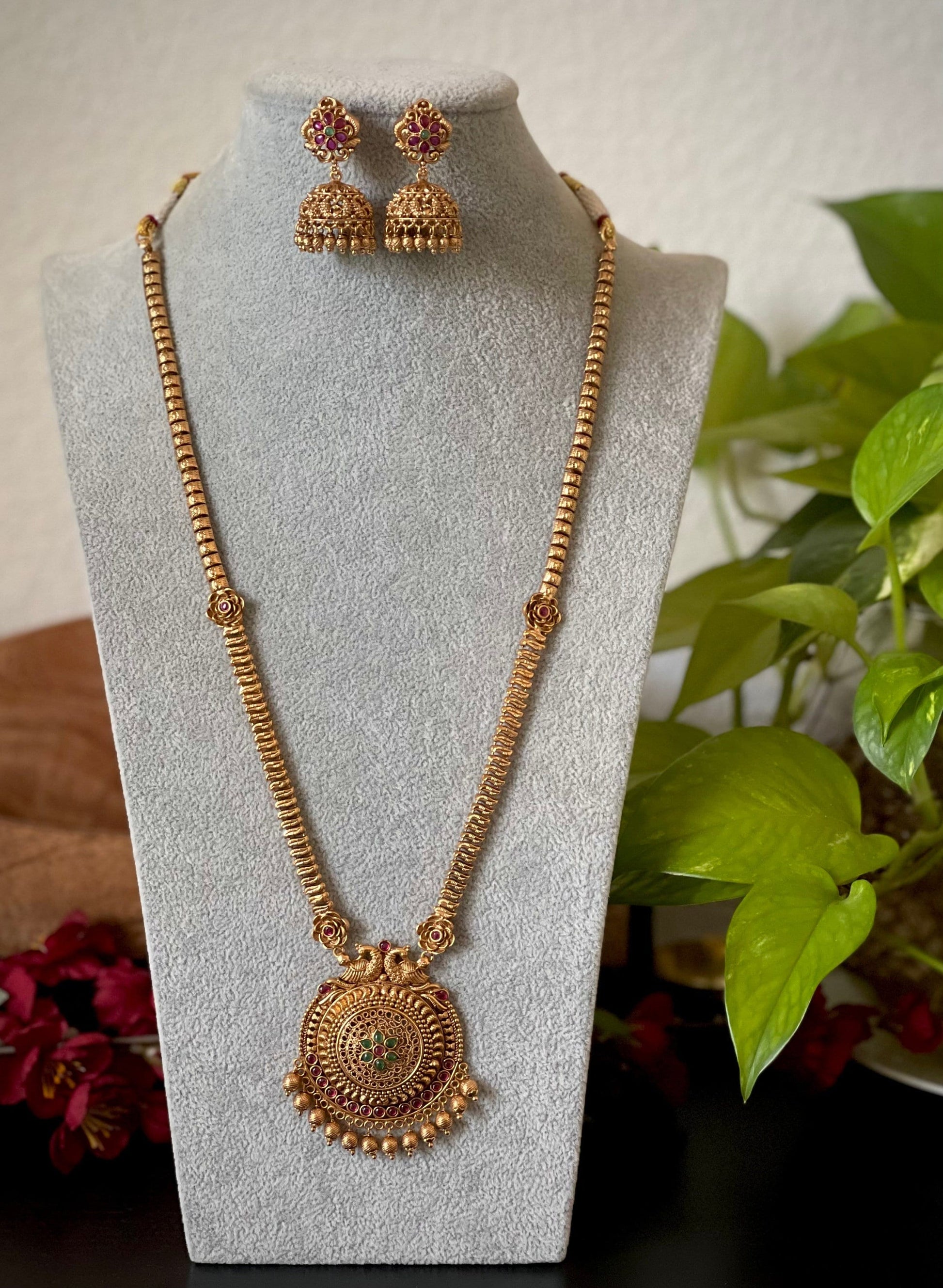 Designer Antique kemp Peacock Pendant necklace set /Bridal Jewelry/ Bollywood Necklace Set / Antique kemp jewelry