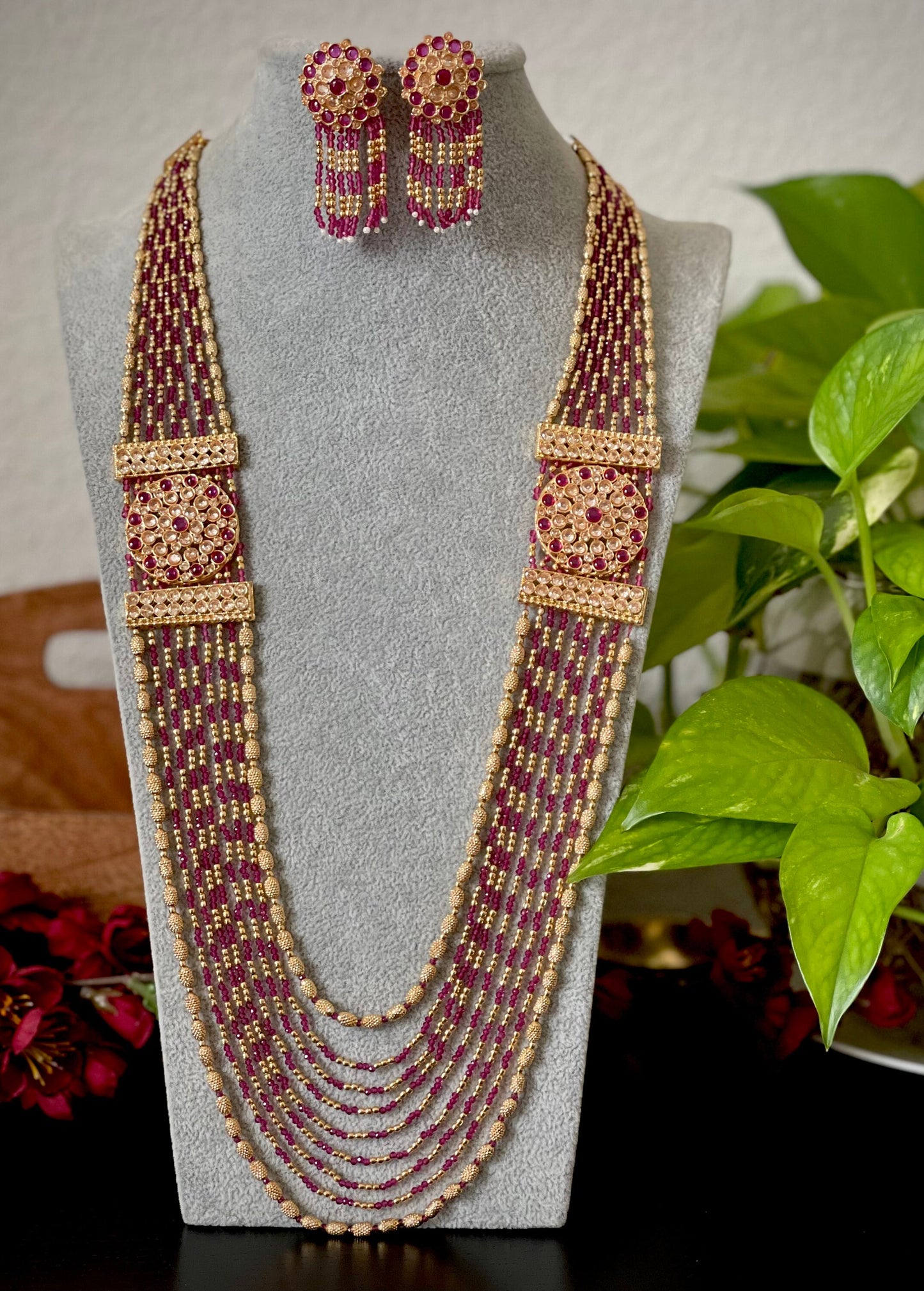 Beaded necklace, Ruby necklace set